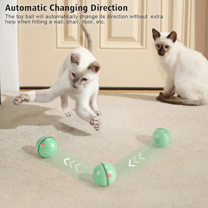 WWVVPET Interactive Cat Toy With LED Light, 360 Degree Self Auto Rotating Smart Ball, USB Rechargeable Spinning Toy, Stimulate Hunting Instinct for Kittens, Funny Chaser Roller Pet Toy
