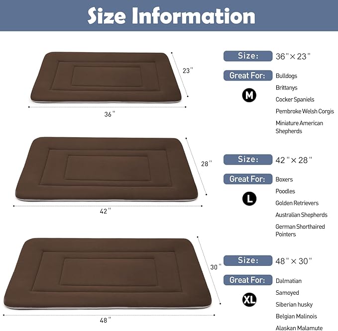 JoicyCo Dog Crate Bed Pad Mat, 36 in Non Slip Bottom Washable Kennel Pad for Medium & Large Dogs, Dark Brown
