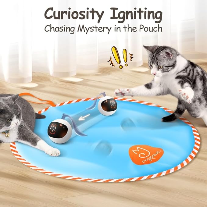 Migipaws Interactive Cat Ball Toy Set, Fun Tracker, Glowing Chase Ball with MystiChaser Pouch, Fluffy Tail, A Small Mice (White)