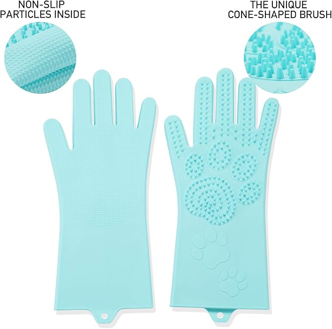 Pet Grooming Magic Gloves, Dog Cat Bathing Shampoo Brush, Silicone Hair Removal Gloves with Thick High Density Teeth for Bathing and Messaging, Double-Side Scrubbing Gloves for Shedding