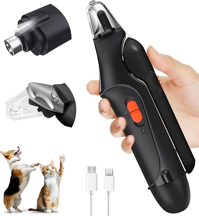 2 in 1 Dog Nail Clippers & Cat Nail Clippers Trimmers for Large Medium Small Dogs Cats Claw Trimmer Quick Sensor and Safety Guard USB Rechargeable Dogs Nail Trimmer with Catcher & 2 LED Lights