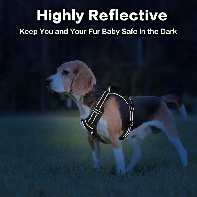 PoyPet No Pull Dog Harness, No Choke Front Clip Reflective Dog Vest with Soft Padded Vertical Handle, 3 Leash Attachments for Small Medium Large Dogs (Black,XL)