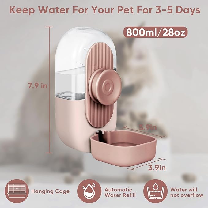 28oz Hanging Automatic Water Dispenser，Rabbit Water Bottle,Bunny Guinea Pig Ferret Water Bowl for Cage,Suitable for Small Animal Puppies(Cage Grid Spacing Over 1.2'')