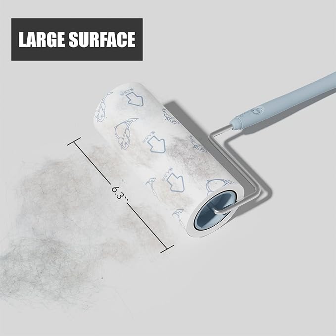 Extra Sticky Large Surface Lint Roller, 6.3'' Giant Lint Roller for Pet Hair, 360 Sheets/ 4 Refills, Long Handle Lint Remover for Clothes, Furniture (1 Roller + 360 Sheets)