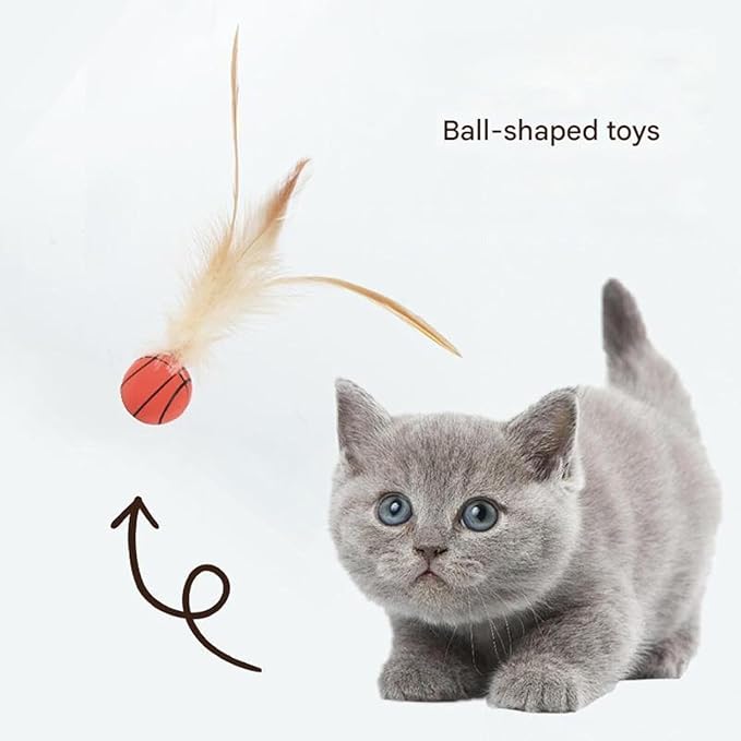 2025 New Interactive Cat Feather Ball Toy Set - Elastic Bouncy Cat Toys with Feather Tails, Silicone Rolling Balls for Indoor Cats & Kitten Exercise, Safe & Fun Play (1 Set)