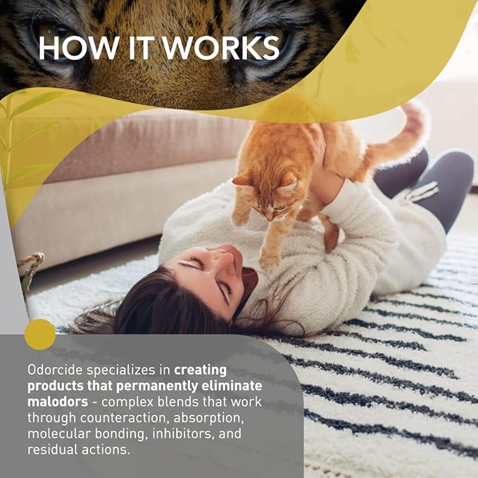 Odorcide Cat Attack Concentrate Odor Eliminator - Cat Urine Remover for Carpet & Upholstery - Litter Box Odor Eliminator - 16 oz