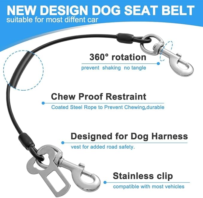 Dog Seat Belt Harness for Car,Dog Seatbelt of Coated Wire Leash Safety Restraint,No Chew Tether Cable Vehicle,Double Clips & Latch (Orange, 32 inch/80 CM)