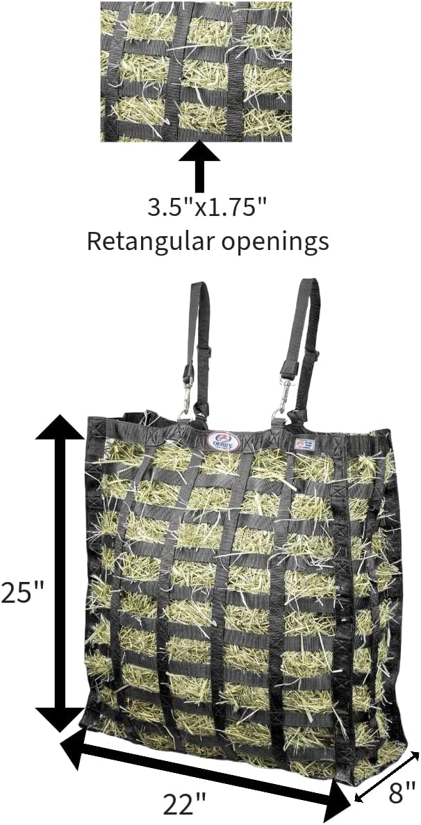 Derby Originals Supreme 4-Sided Slow Feed Hay Bag – Patented, 1-Year Warranty, 3.5" & 1.75" Openings