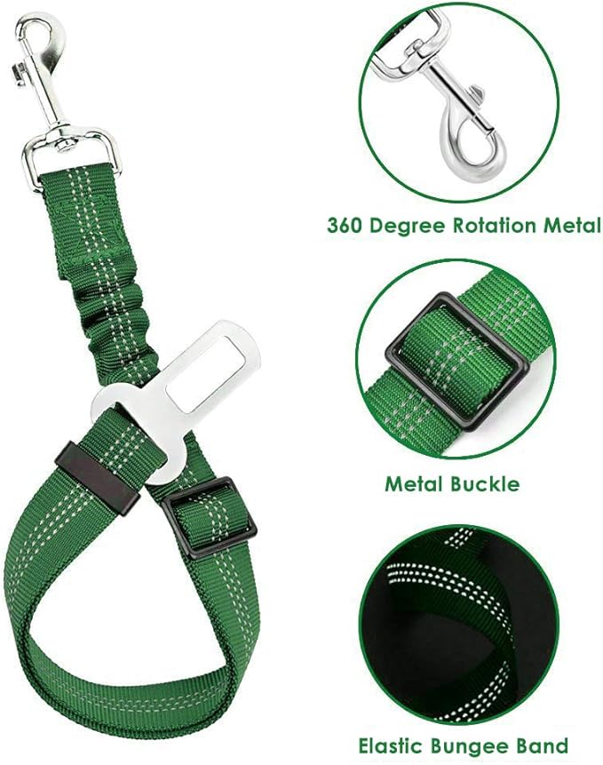 Lukovee Dog Seat Belt - Adjustable Dog Car Harness for Large, Medium & Small Dogs, Soft Padded & Breathable Mesh Dog Seatbelt with Vehicle Connector Strap (Green, Medium)