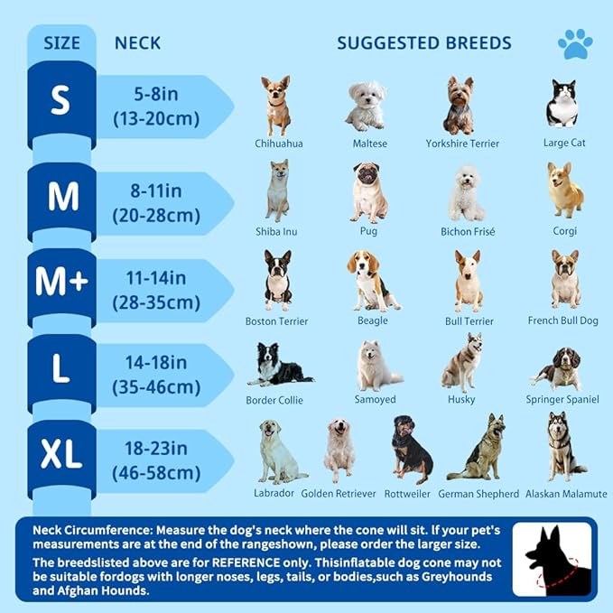 Soft Dog Cone Collar with Anti-Lick Shield, Inflatable Donut Cones Alternative after Surgery for Large/Medium/Small Dogs to Stop Licking, Elizabethan Neck Ecollars of Shame, Comfy Pillow Recovery Blue