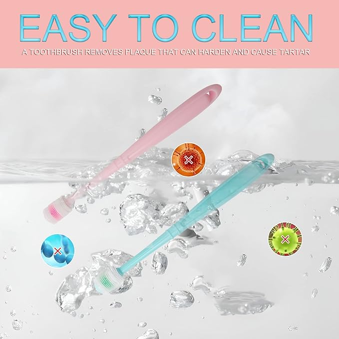 BLMHTWO 2 Pieces Cat Toothbrush, Dog Toothbrush 360-Degree Dog Toothbrushs Small with Independent Transparent Packaging Box and PP Handle Silicone Toothbrushs for Small Dogs (Green and Pink)
