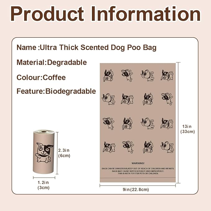Coffee Dog Poo Bags Coffee scent - 270 Large Biodegradable Poop Bags, Extra Thicken Strong Corn Starch Blended Compostable Leak Proof Poop Waste Bag for Dogs