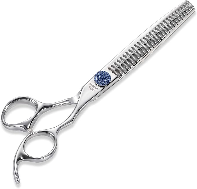 7'' Dog Grooming Scissors CNC 440C Blades Sharp and Durable Polished Chunker Dog Shears with Blue Diamond Adustable Screws Easy to Use for Groomer and Home User