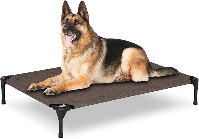 Elevated Dog Bed for Outdoor, Large Raised Dog Cot with Washable Mesh, Cooling Pet Cot Chew Proof for Outside Camping, 42"x30" Brown
