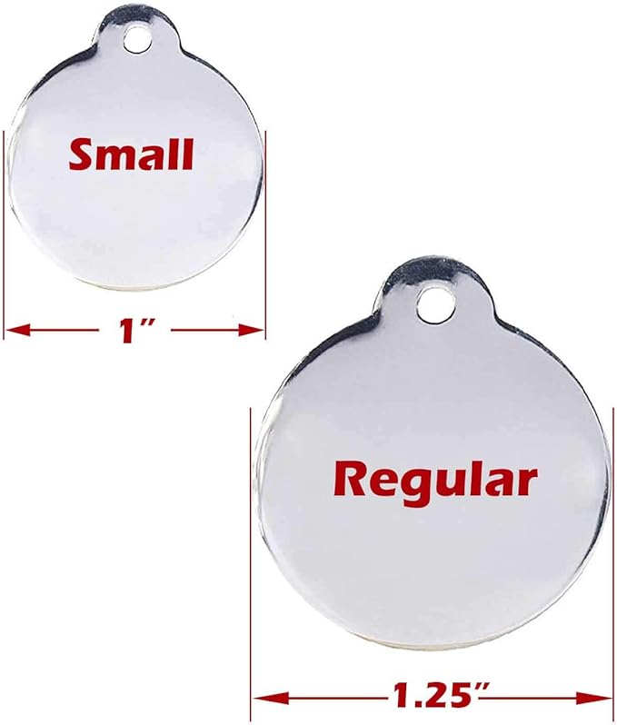 Engraved Pet Tag for Dogs and Cats - Personalized Front & Back up to 4 Lines of Text Custom Engraved ID, Round Paw Print Solid Plating Stainless Steel Silver Regular
