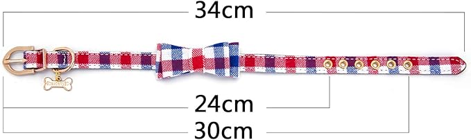 Puppy Collars for Small Dogs - StrawberryEC Adjustable Puppy Id Buckle Collar Leather. Cute Plaid Bowtie Blue Dog Collar (Bow-Blue-Grid)