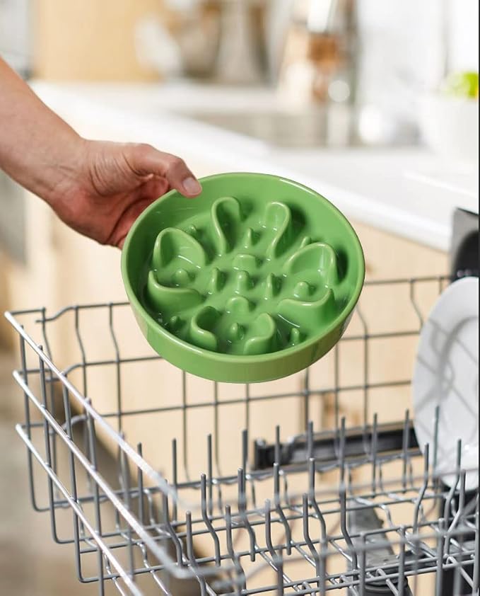 LE TAUCI Slow Feeder Dog Bowls Ceramic, 1.5 Cups Dog Food Bowl, Puppy Slow Feeder Dish for Fast Eaters, Clover Green