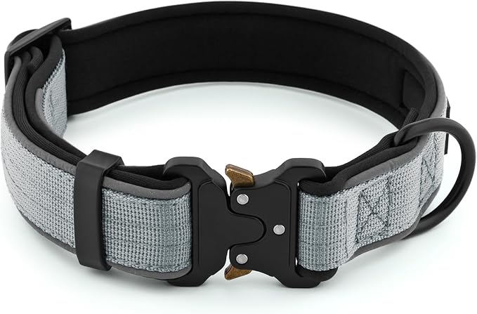 Plutus Pet Tactical Dog Collar, Reflective, Adjustable Heavy Duty Dog Collar, Soft Padded and Comfortable, for Small Medium and Large Dogs (Gray, M)