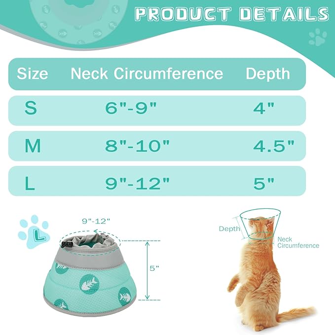 Cat Cone Collar Soft to Stop Licking After Surgery Cat Recovery Collar for Small Large Cats Adjustable Elizabethan Collar