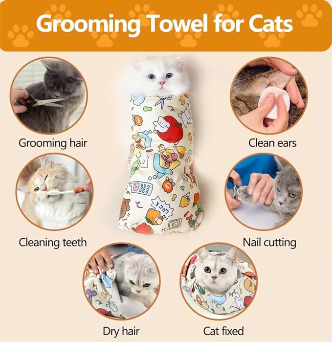 Magic Cat Wrap for Cutting Nails & Grooming, Self Adherent Fabric Wrap for Cats, Multi Functional Pet Grooming Towel Blanket, Wrap Snug and Groom for Cats, 21.7in, Under 11 Ibs