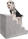MEWANG Dog Stairs for Small & Medium Dogs and Old Cats –3/4/ 5 Steps High-Density Foam Pet Ramp for Bed & Couch, Non-Slip, Washable Cover, Grey (Square Corner, 5 Steps: 29.92''×22.83''×15.75'', 2)