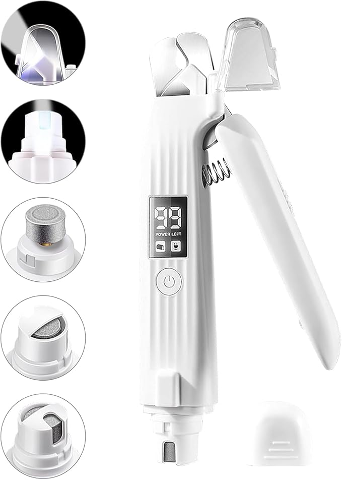 2-in-1 Dog Nail Trimmers & Dog Nail Grinder with 2 LED Lights, USB Rechargeable, Cat Nail Clipper with Splash Guard, and Multiple Grinding Methods for Small, Medium, and Large Dogs & Cats