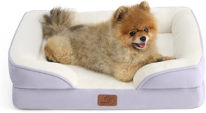 Bedsure Orthopedic Dog Beds for Small Dogs - Washable Small Dog Cat Bed Waterproof, Comfort Pet Couch Sofa with Washable Removable Cover, Pets Bed with Nonskid Bottom, Lavender, 24"