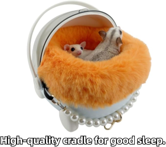 Sugar Glider Carrier Cage with Warm Nest, Cushion, Mat and Safe Lock, Portable Cages with Chain, Small Animals Travel Carrier Plastic Breathable Outgoing Box for Hamsters (Pink)
