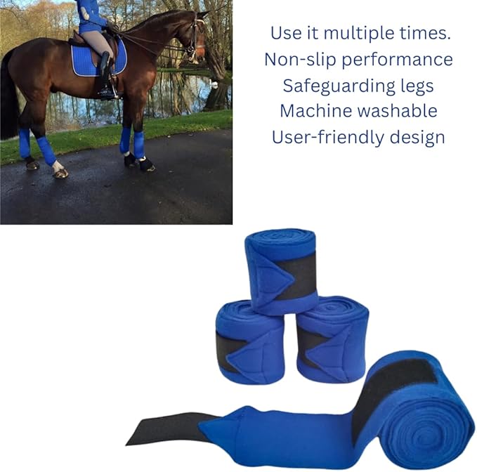 Horse Leg Bandage/Horse Leg wrap (Set of 4) Red, Blue, Navy Blue, and Black (Blue)