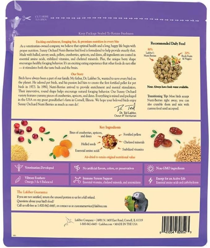 LAFEBER'S Sunny Orchard Nutri-Berries Pet Bird Food, Made with Non-GMO and Human-Grade Ingredients, for Parrots, 3 lb