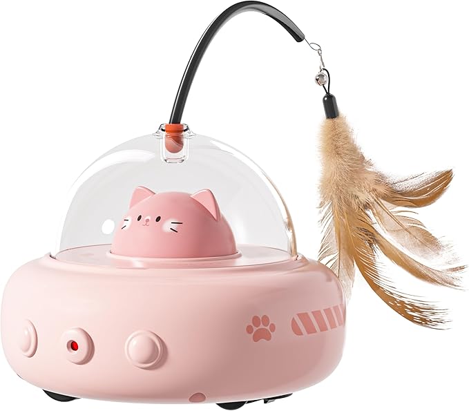 hooroor 2-in-1 UFO Laser Cat Toy – Automatic Motion with Feather, Rechargeable Smart Sensor Interactive Toy for Indoor Cats & Dogs, Fun Exercise & Play, Perfect Pet Gift