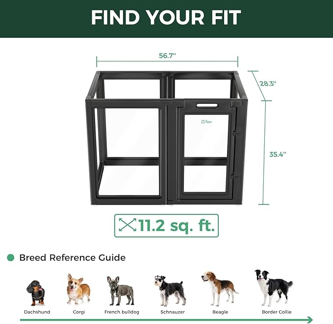 FXW AuraSpace Acrylic Indoor Unleashed Dog Playpen for Medium Dogs, 35 Inch, 6 Panels, Black