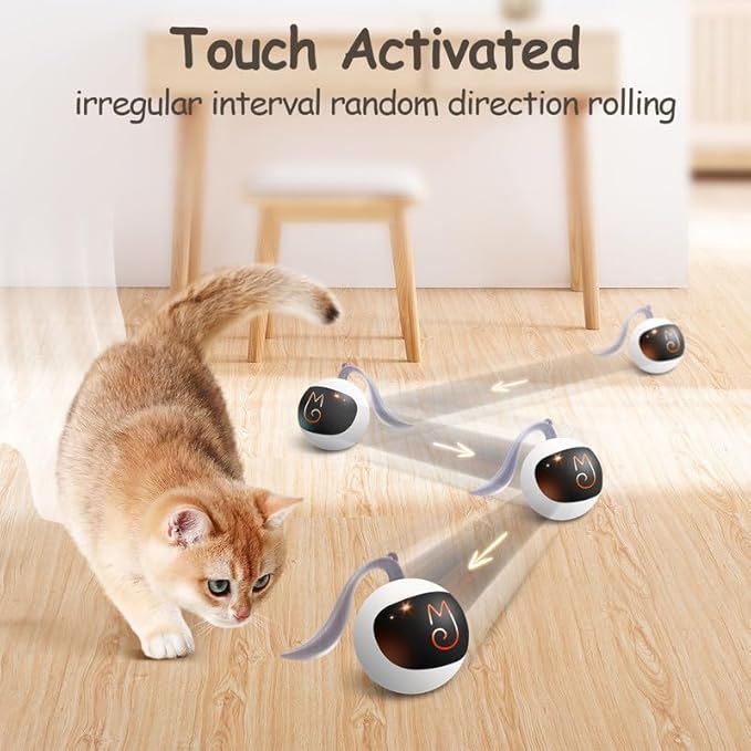 Migipaws Interactive Cat Ball Toy Set, Fun Tracker, Glowing Chase Ball with MystiChaser Pouch, Fluffy Tail, A Small Mice (White)