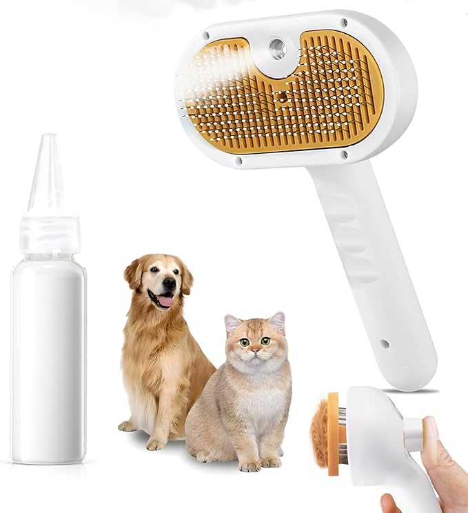 Pet Steam Brush for Dogs & Cats – 3-in-1 Grooming Spray Comb, Mist Massage & Defur Function, Water Spritz Deshedding Tool for Long/Short Hair, Indoor Pets