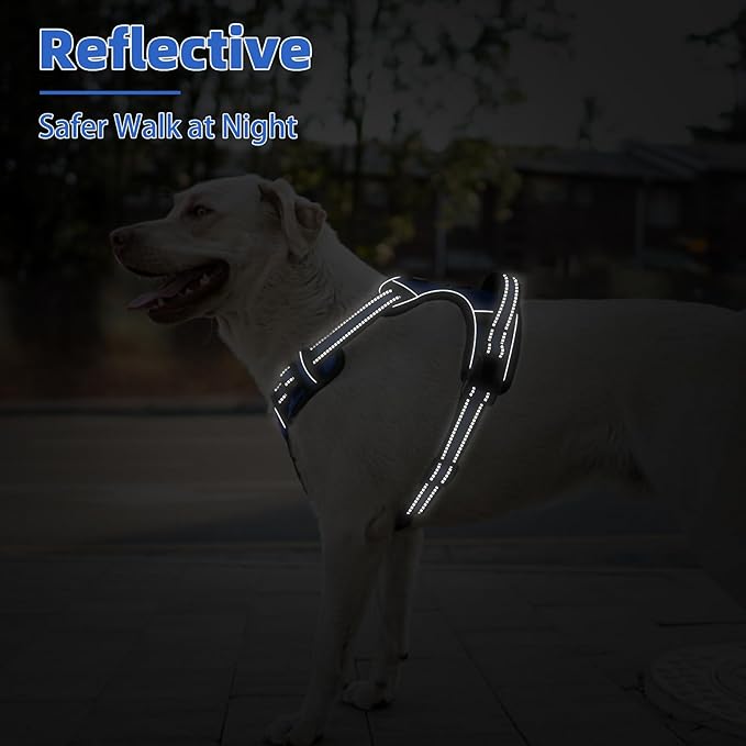 PUPTECK No Pull Dog Harness Medium Sized, Adjustable Reflective Dog Harness with Handle Easy Control, Comfortable Soft Padded Pet Vest Harness for Medium Dogs, Blue M
