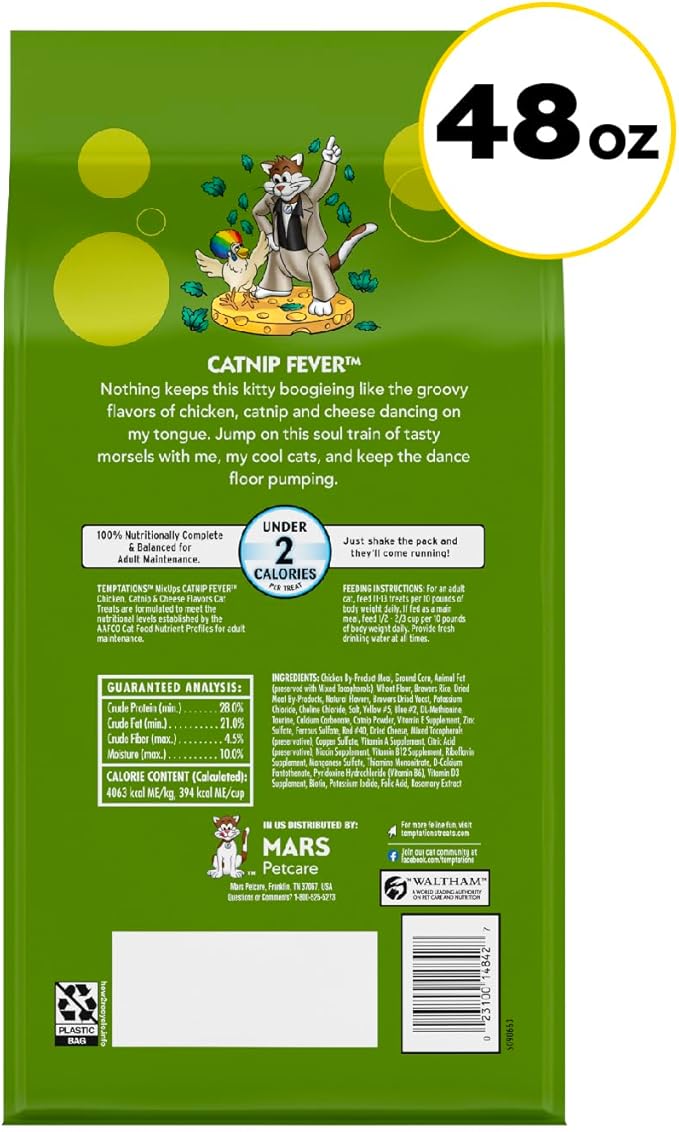 Temptations MixUps Catnip Fever Flavor Crunchy and Soft Cat Treats, 48 oz. Bag