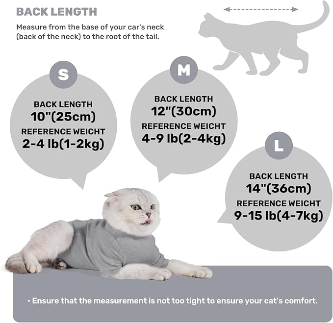 Breathable Cat Recovery Suit for Female/Male, Anti-Licking Kitten Onesie - Cat Surgery Pajamas with Sleeve After Spay, Prevent Shedding, Abdominal Wounds, Skin Diseases or E-Collar Alternative