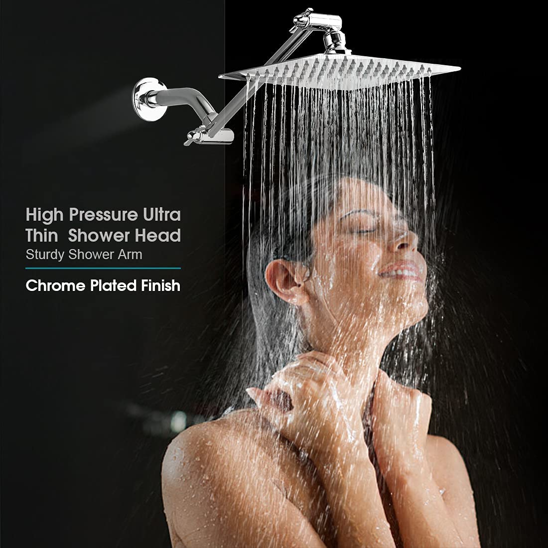 8 Inch Square Rainfall Showerhead with 10 Inch Adjustable Extension Arm