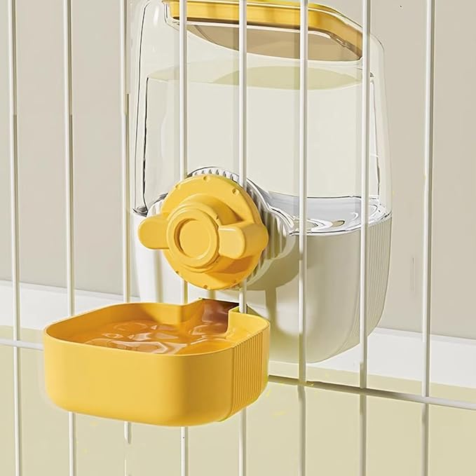 Pet Hanging Automatic Feeders Drinking Bowls，Gravity Rabbit Feeder and Water Set，Cage Cat Food Bowl Feeding Station for Puppy Kitten Chinchilla Hedgehog Guinea Pig Ferret (Yellow-Water)