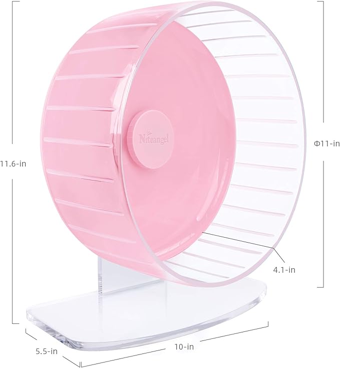 Niteangel Super-Silent Hamster Exercise Wheels: - Quiet Spinner Hamster Running Wheels with Adjustable Stand for Hamsters Gerbils Mice Or Other Small Animals (L, Pink)
