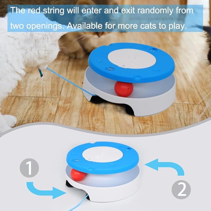 LASOCUHOO 2-in-1 Automatic Cat Toy with Track & Jumping String – Interactive Electric Toy with Rolling Balls & Bell, Battery-Powered (3 AA), Auto Shut-Off for Multi-Cat Play