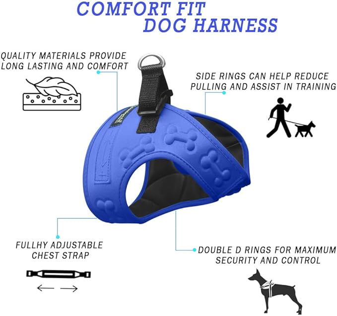 Comfort Fit Dog Harness No Pull with Adjustable Buckles Soft Padded Reflective Choke Step-in Pet Vest with Easy Control Handle for Small Medium Large Dogs & Puppies for Walking Running Training