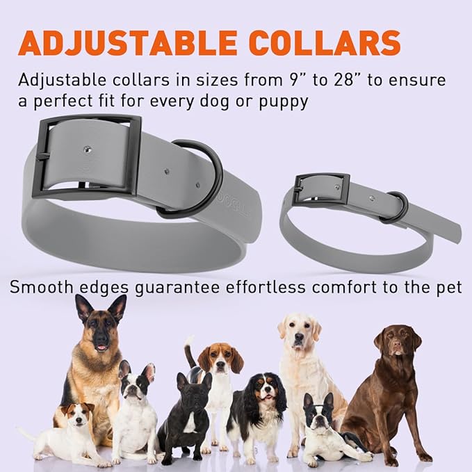 Dogline Biothane Waterproof Dog Collar Strong Coated Nylon Webbing with Black Hardware Odor- Proof for Easy Care Easy to Clean High Performance Fits Small Medium or Large Dogs, Battleship Gray