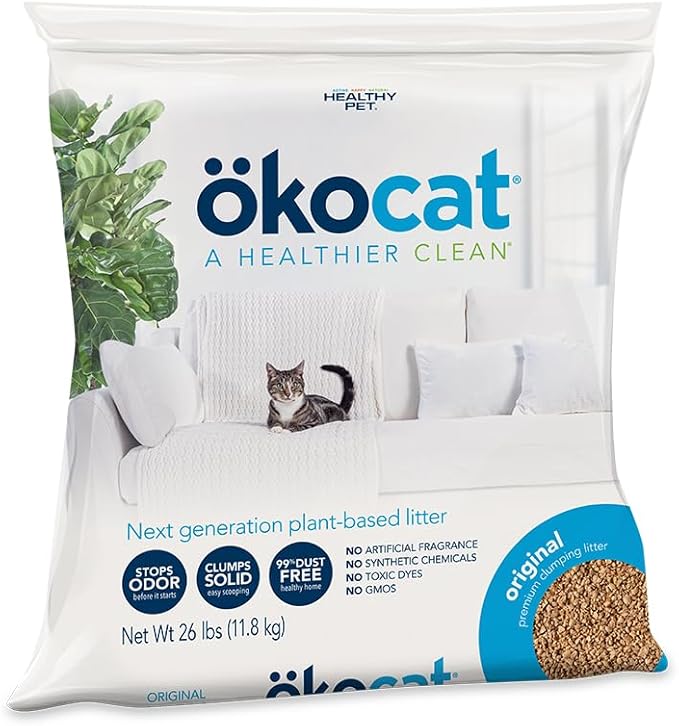 ökocat Original Wood Clumping Cat Litter, Unscented, 26 pounds XL - Natural Ingredients, Stops Odor, Clumps Solid, 99% Dust Free, Great for All Cats