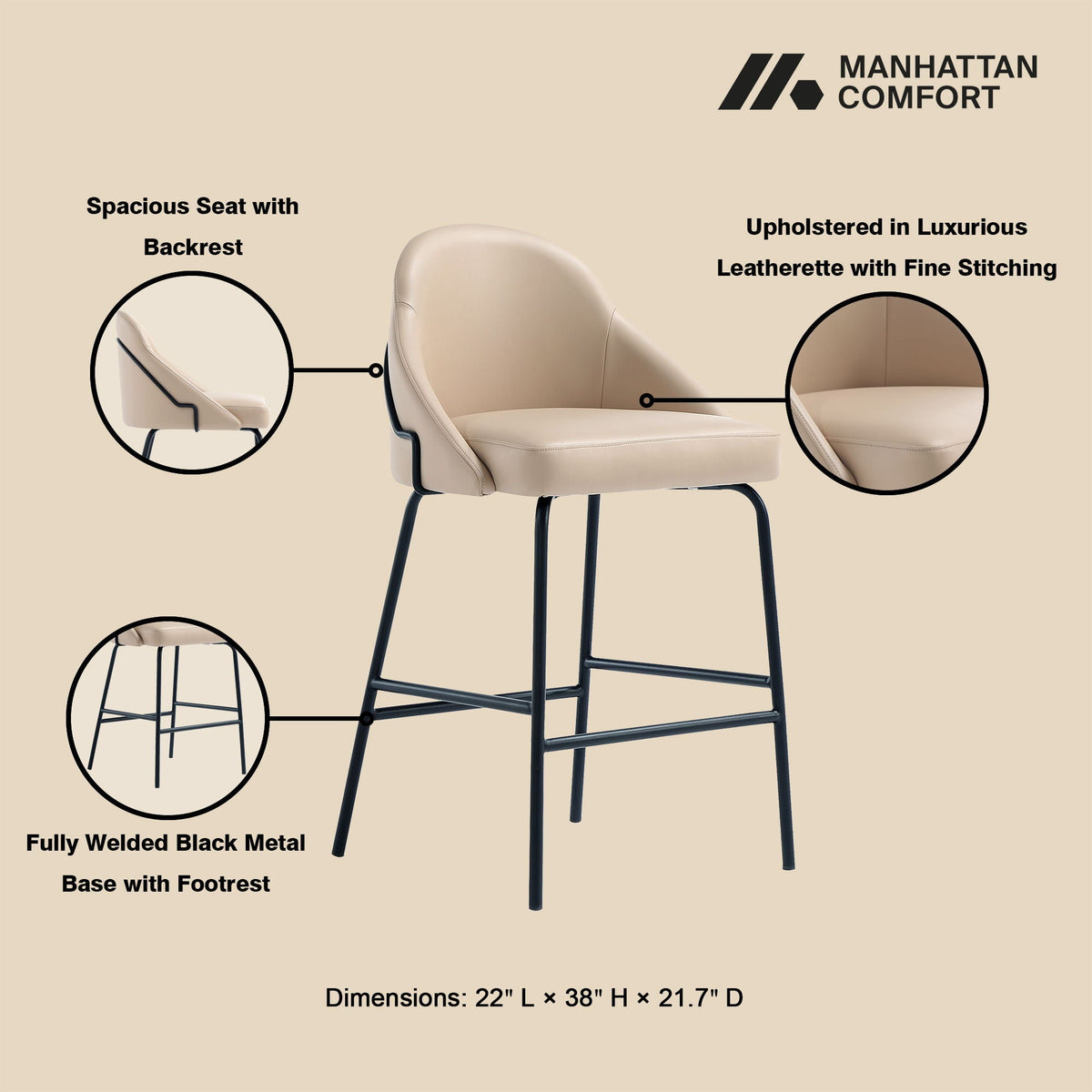 Gracie - Upholstered Counter Stool