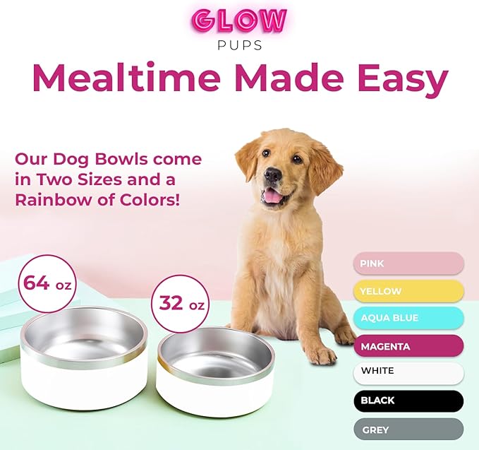 64 oz White Dog Bowl for Medium and Large Dogs, Non Slip Double Wall Vacuum Insulated Stainless Steel Dog Bowl That Keeps Water Cool (64 oz, White)