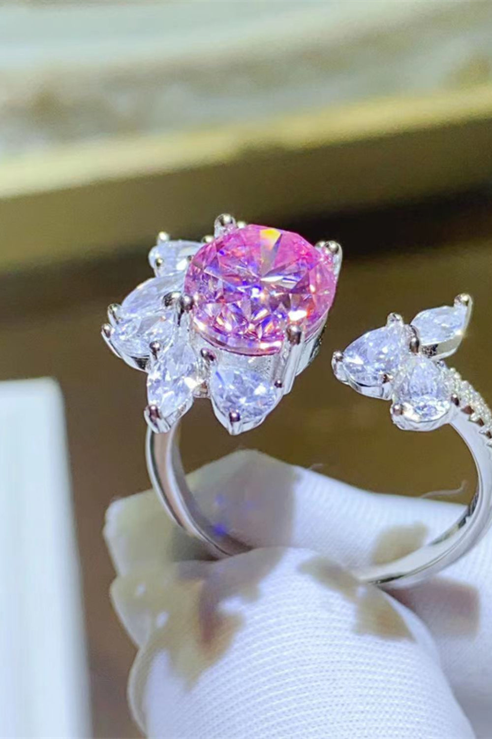 3 Carat Pink Oval-Cut Sparkala™ Platinum Over Pure Sterling Silver Open Ring