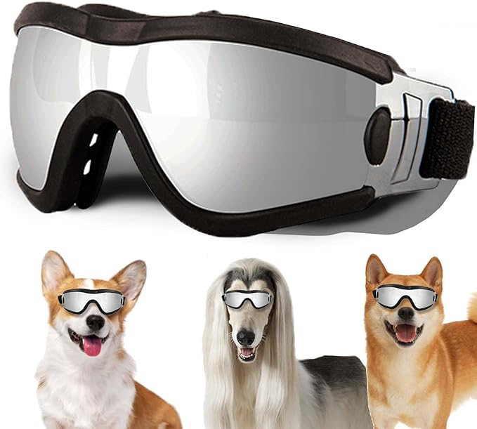 Medium Dog Sunglasses with Adjustable Strap UV Protection, Winproof Puppy Sunglasses, Suitable for Dogs Eyes Protection，Soft Dog Goggles