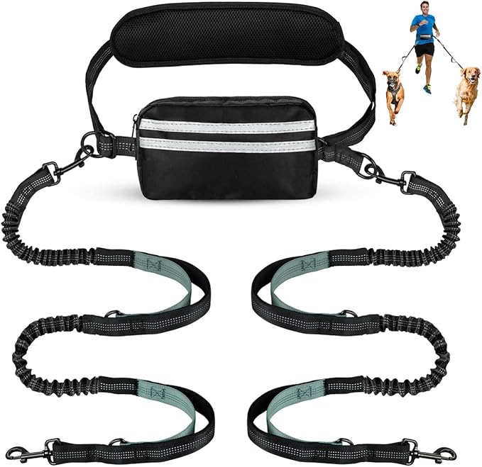 Hands Free Dog Leash with Pouch, Double Leash for Two Dogs, Retractable Dog Leashes with Double Padded Handles, for Running, Walking Accessories