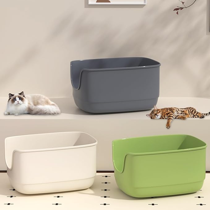 Gefryco Jumbo Cat Litter Box with High Sides, Extra Large for Muti Cats Open Big Cat Litter Box Anti-Splashing, High Wall Litter Tray for Indoor Medium and Large Cats(2Pack)